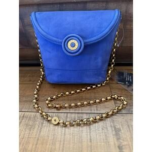 Tiffany & Co. Crossbody Bag Womens Small Blue Suede Chain Strap Italy Logo